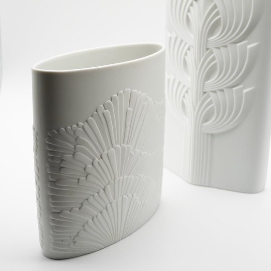 Image 1 of Rosenthal Rosemonde Nairac Bisque Porzellan Vase Duo Lebensbaum&Anemone Op-Art