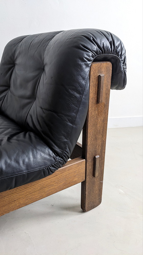 Image 1 of Brutalistischer Zwart Lederen Lounge Chair