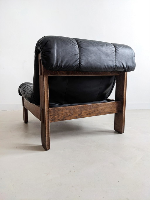 Brutalistischer Zwart Lederen Lounge Chair