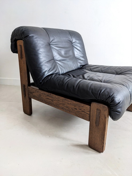 Image 1 of Brutalistischer Zwart Lederen Lounge Chair