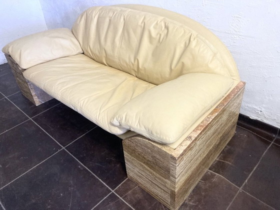 Image 1 of Zweisitzer Sofa Travertin Leder Design Burkhard Vogtherr Für Hain&Thome 80Er