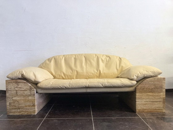 Image 1 of Zweisitzer Sofa Travertin Leder Design Burkhard Vogtherr Für Hain&Thome 80Er