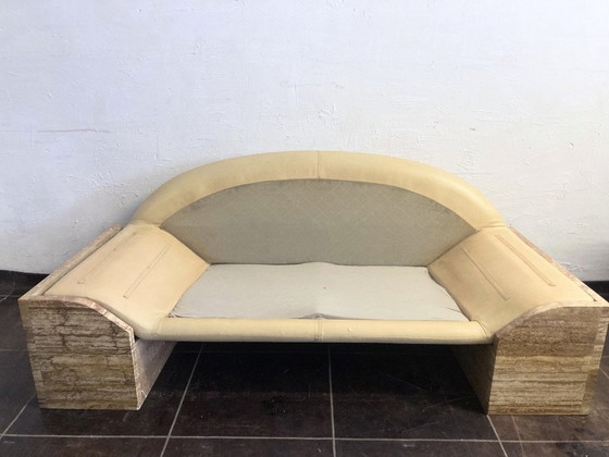 Image 1 of Zweisitzer Sofa Travertin Leder Design Burkhard Vogtherr Für Hain&Thome 80Er