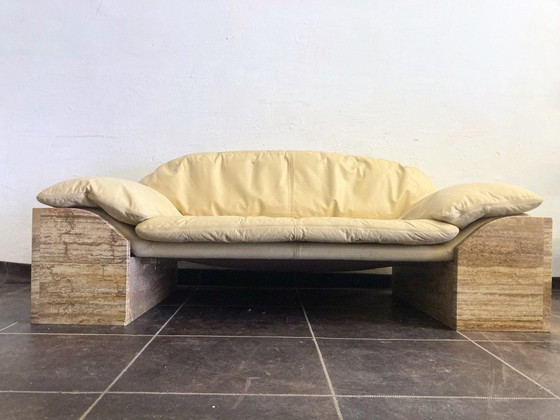 Image 1 of Zweisitzer Sofa Travertin Leder Design Burkhard Vogtherr Für Hain&Thome 80Er