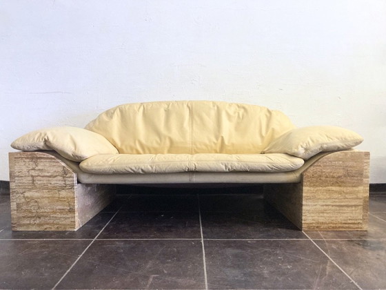 Image 1 of Zweisitzer Sofa Travertin Leder Design Burkhard Vogtherr Für Hain&Thome 80Er