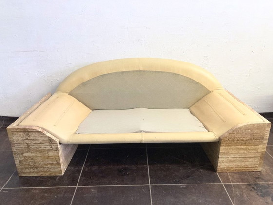 Image 1 of Zweisitzer Sofa Travertin Leder Design Burkhard Vogtherr Für Hain&Thome 80Er