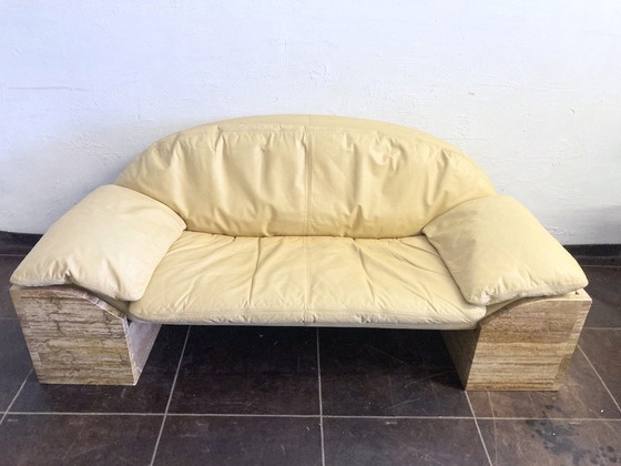 Image 1 of Zweisitzer Sofa Travertin Leder Design Burkhard Vogtherr Für Hain&Thome 80Er