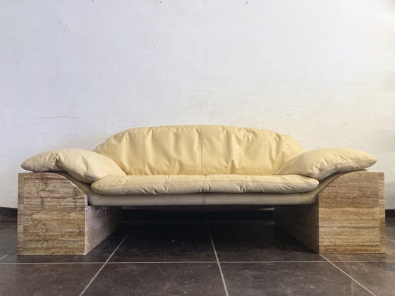 Image 1 of Zweisitzer Sofa Travertin Leder Design Burkhard Vogtherr Für Hain&Thome 80Er