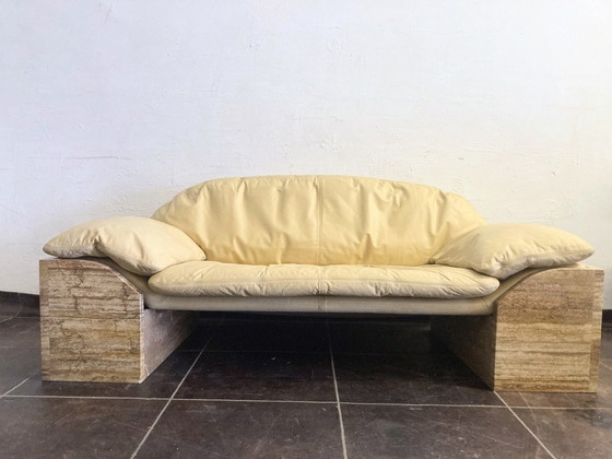 Image 1 of Zweisitzer Sofa Travertin Leder Design Burkhard Vogtherr Für Hain&Thome 80Er