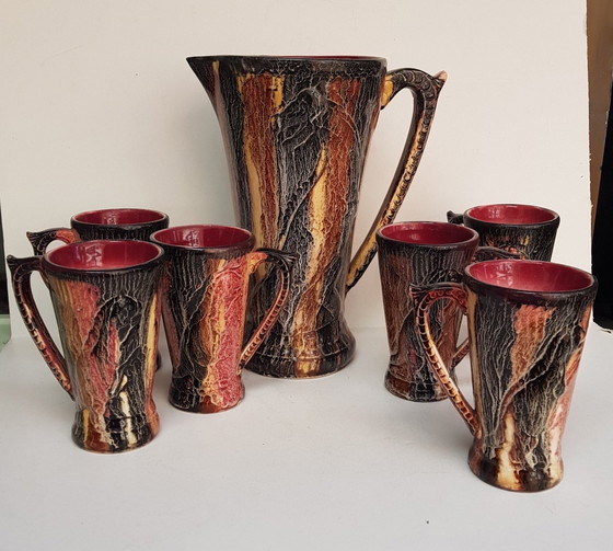 Image 1 of 7X Dinosaurier-Krug mit Bechern in Art Deco Form und Farben