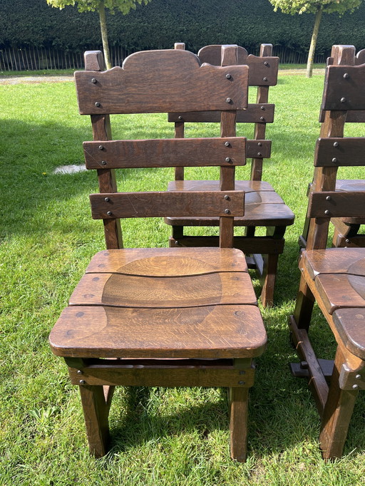 6x Vintage schwere Eiche Esszimmerstühle