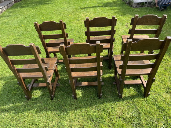 Image 1 of 6x Vintage schwere Eiche Esszimmerstühle