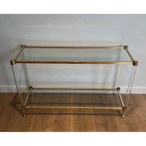 Vintage-Konsole aus Plexiglas und vergoldetem Metall, 1970