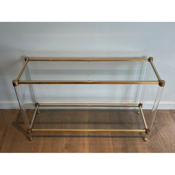 Image 1 of Vintage-Konsole aus Plexiglas und vergoldetem Metall, 1970