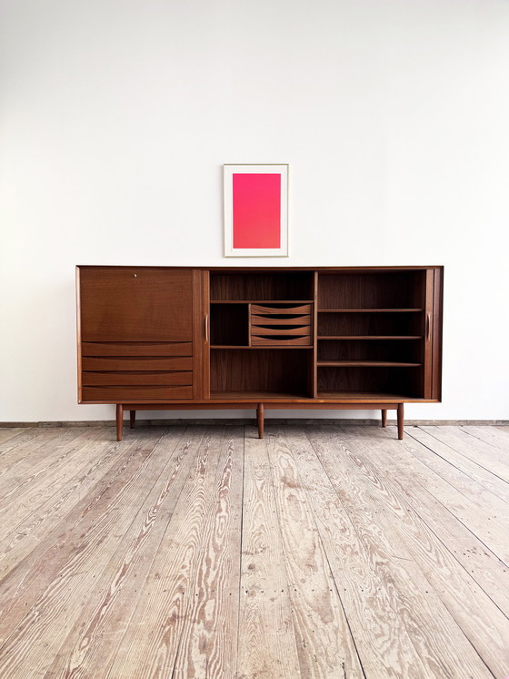 Image 1 of Large Danish Mid-Century Modern Teak Sideboard with Tambour Doors by Arne Vodder for Sibast