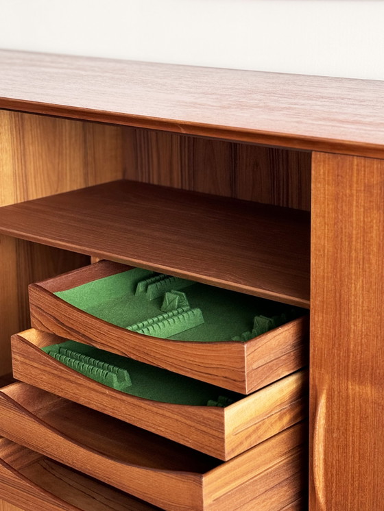 Image 1 of Large Danish Mid-Century Modern Teak Sideboard with Tambour Doors by Arne Vodder for Sibast