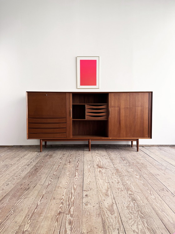 Image 1 of Large Danish Mid-Century Modern Teak Sideboard with Tambour Doors by Arne Vodder for Sibast