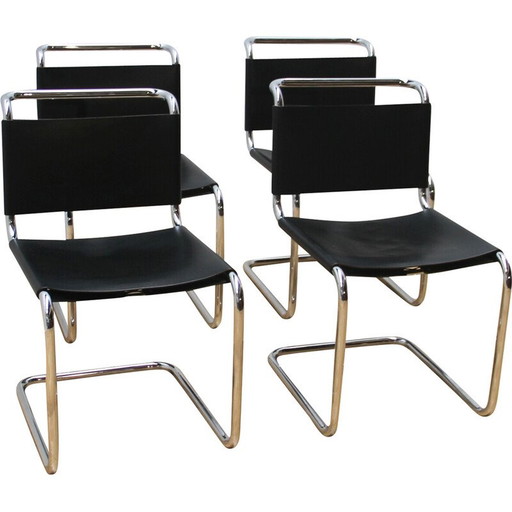 Satz von 4 Stühlen aus verchromtem Aluminium und Leder B33 von Marcel Breuer, 1960