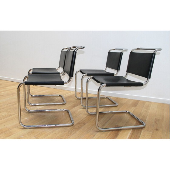 Image 1 of Satz von 4 Stühlen aus verchromtem Aluminium und Leder B33 von Marcel Breuer, 1960