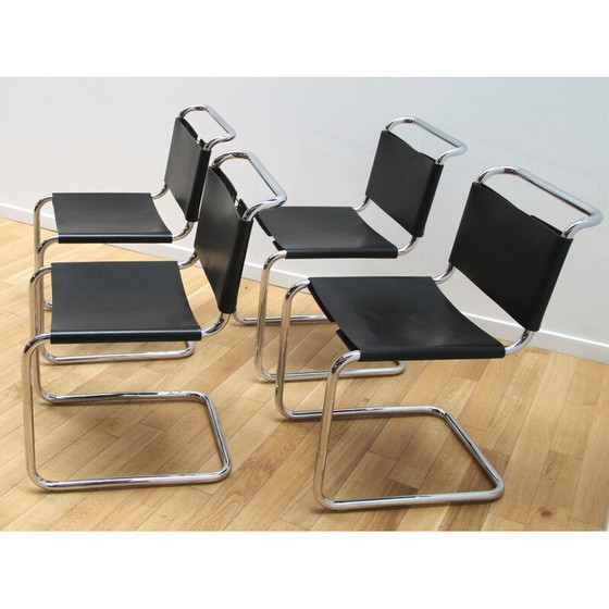 Image 1 of Satz von 4 Stühlen aus verchromtem Aluminium und Leder B33 von Marcel Breuer, 1960