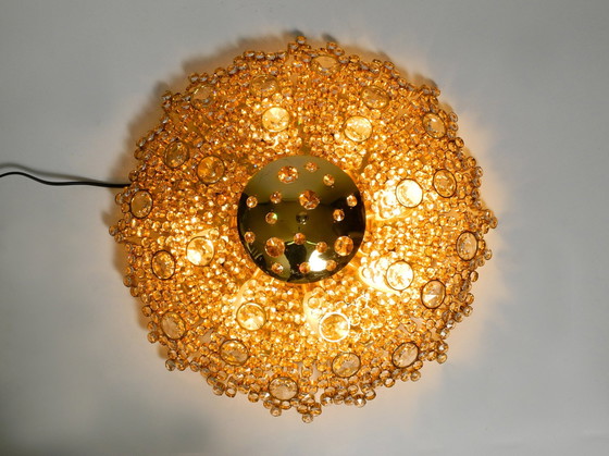 Image 1 of Wunderschöne große 1970S Palwa Messing Decke oder Wandlampe mit facettierten Kristallsteinen