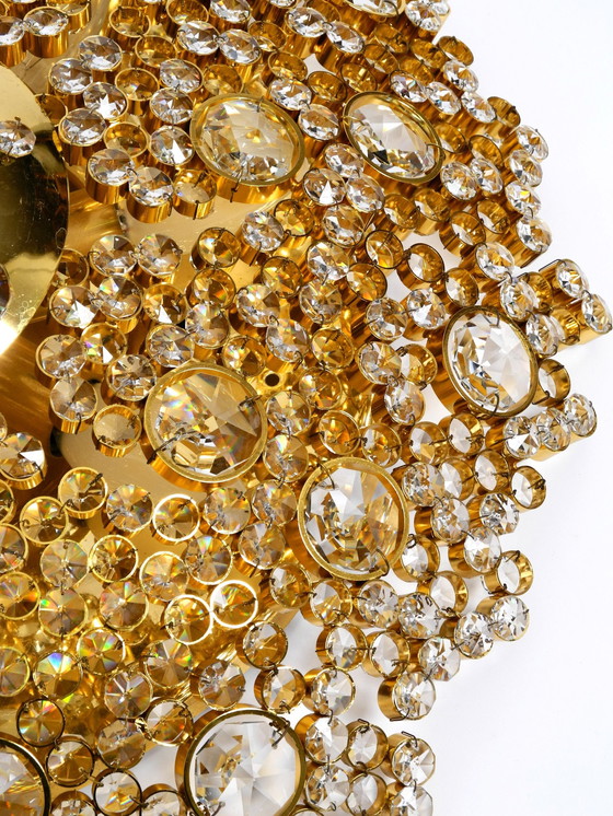 Image 1 of Wunderschöne große 1970S Palwa Messing Decke oder Wandlampe mit facettierten Kristallsteinen