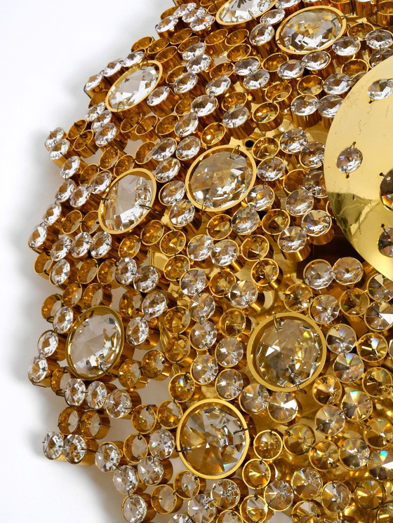 Image 1 of Wunderschöne große 1970S Palwa Messing Decke oder Wandlampe mit facettierten Kristallsteinen