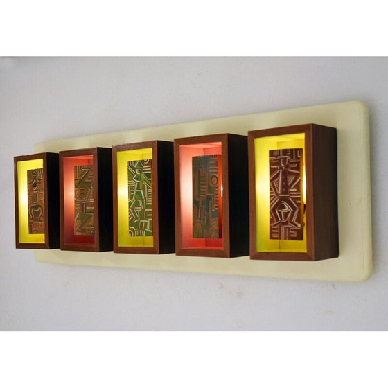 Image 1 of Vintage Wandlampenpaneel aus Holz, 1950er Jahre