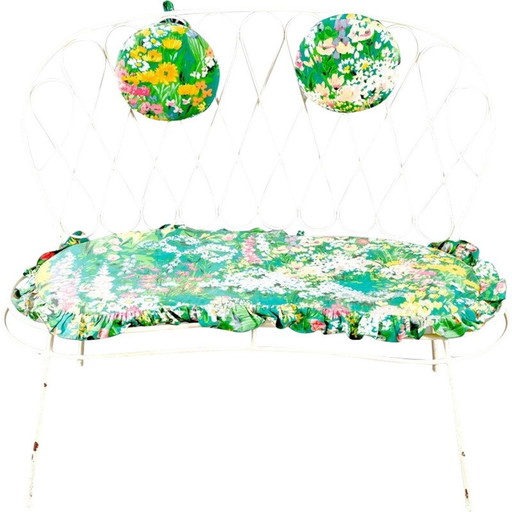 Vintage Gartenbank aus weißem Eisen, Deutschland 1960