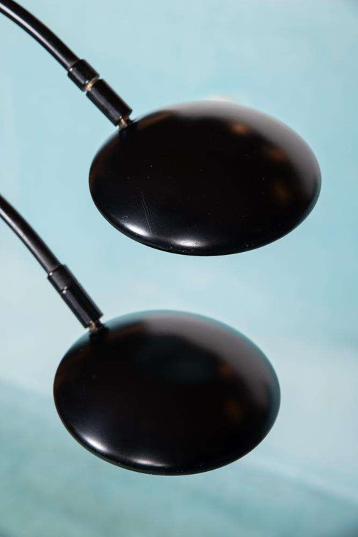 Space Age Bogenlampe matt schwarz, Vintage Bogenlampe 70er Jahre