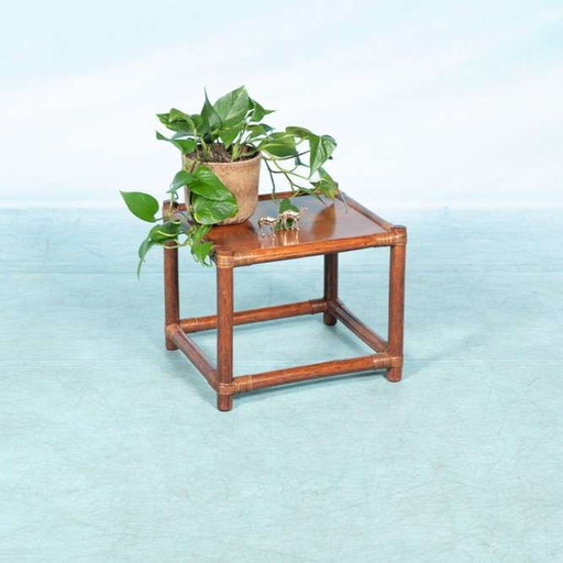 Vintage Rattan Couchtisch 1960er Jahre, Boho Weidenbeistelltisch