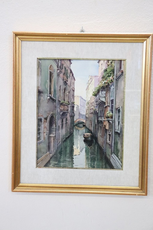 Venezianische Landschaft, Aquarellmalerei auf Papier