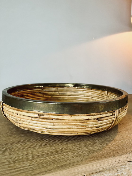 Image 1 of Korb aus Rattan und Messing, Italien, 1970