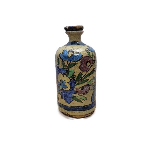 Antike persische Qajar-Keramik-Rundflasche, aus der Zeit um 1900