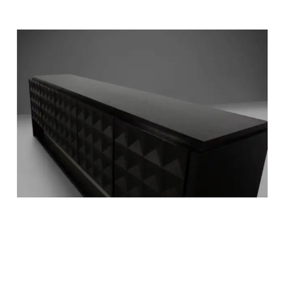 Image 1 of Große brutalistische Diamant-Credenza aus gebeizter Eiche,