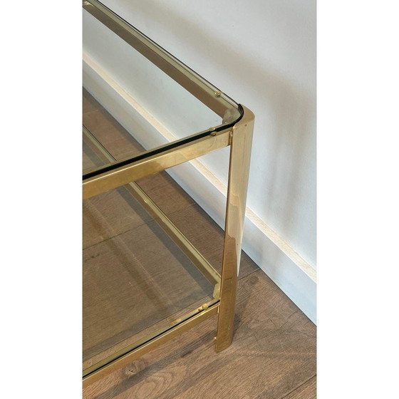 Image 1 of Vintage Couchtisch mit doppelter Platte aus polierter Bronze und Glas, 1970