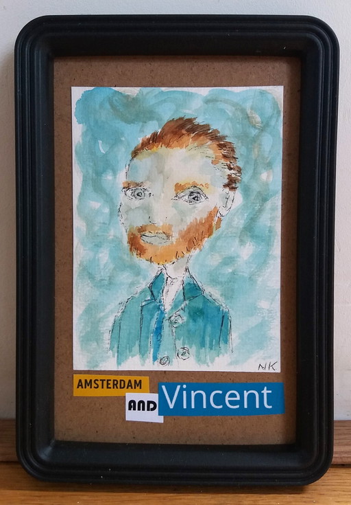 Amsterdam und Vincent auf blauem Hintergrund