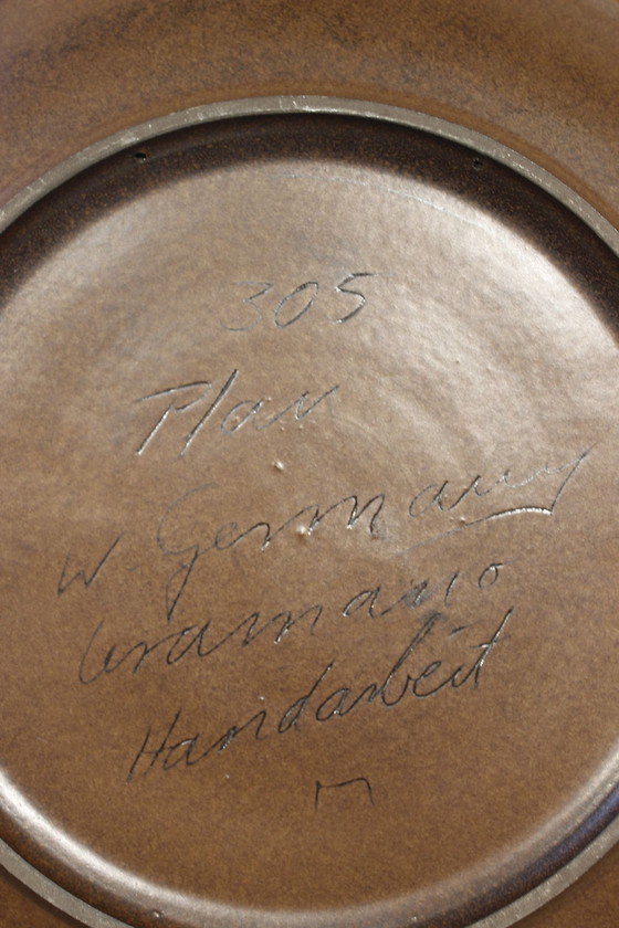 Image 1 of Große Vintage-Keramikplatte mit Pfau Design Ceramano West Germany 1960S