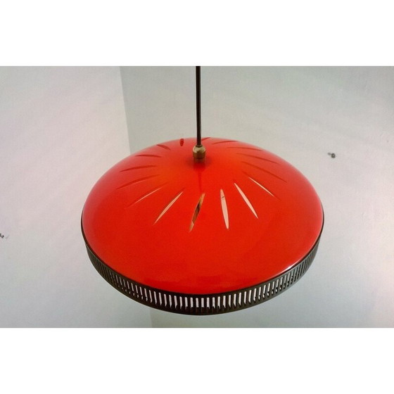 Image 1 of Hängelampe aus rotem Plexiglas, Italien 1950
