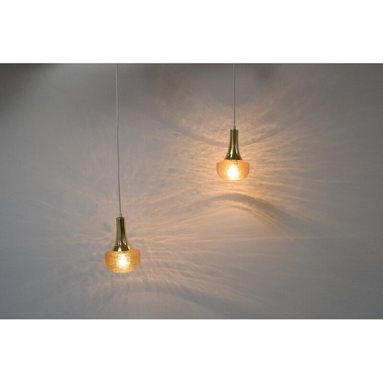Image 1 of Paar Pendelleuchten aus Glas und Messing, Tschechoslowakei 1960