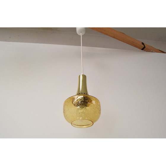 Image 1 of Paar Pendelleuchten aus Glas und Messing, Tschechoslowakei 1960