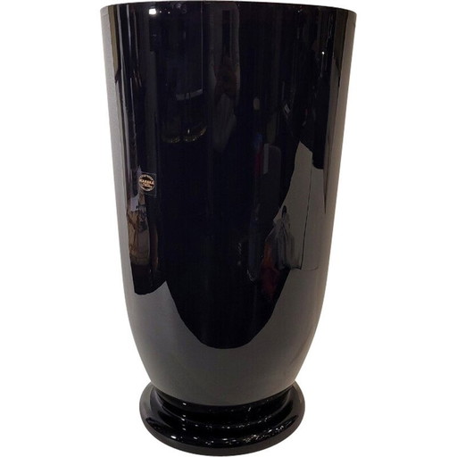 Vintage Vase "Makora Krosno" aus schwarzem mundgeblasenem Glas, Polen 1970