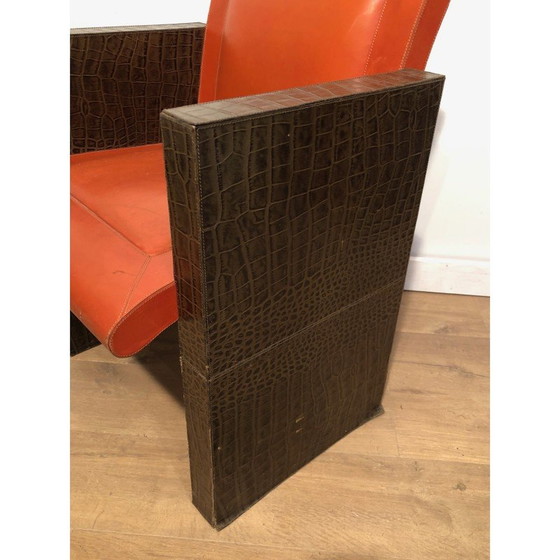 Image 1 of Paar Vintage-Sessel aus braunem und orangefarbenem Leder, Französisch 1970