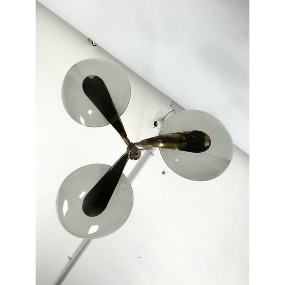 Image 1 of Vintage-Kronleuchter aus Messing und gebogenem Glas, Italien 1950