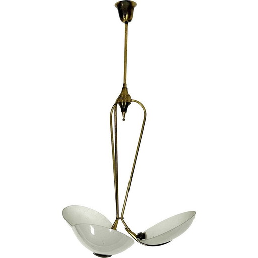 Vintage-Kronleuchter aus Messing und gebogenem Glas, Italien 1950