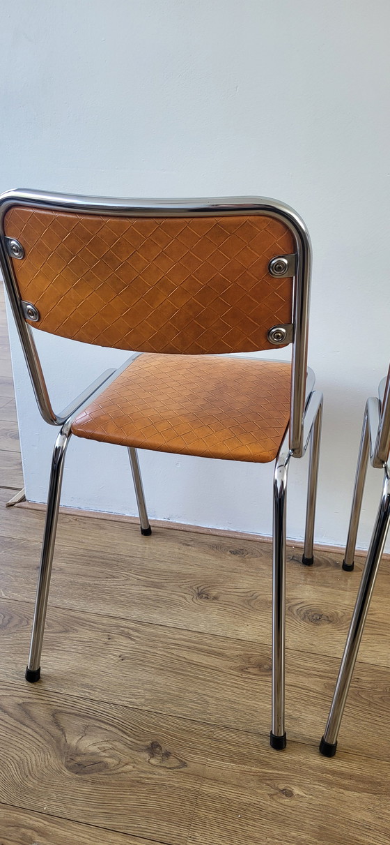 Image 1 of 2x Tavo mid century stoel - chroom cognac