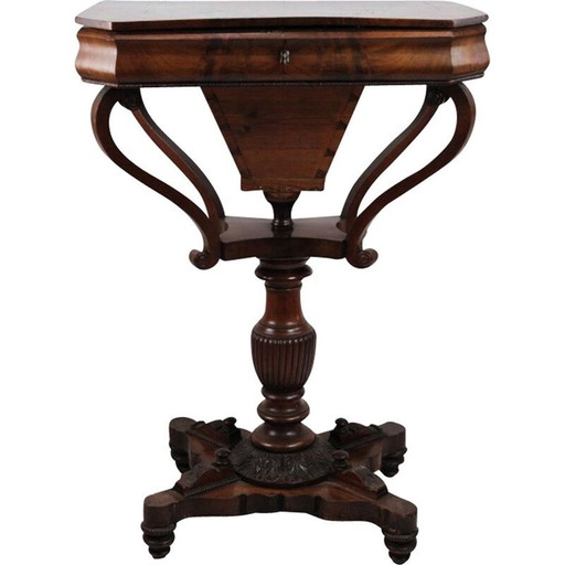 Vintage-Nähtisch aus Mahagoni auf einer Säule, 1840er Jahre