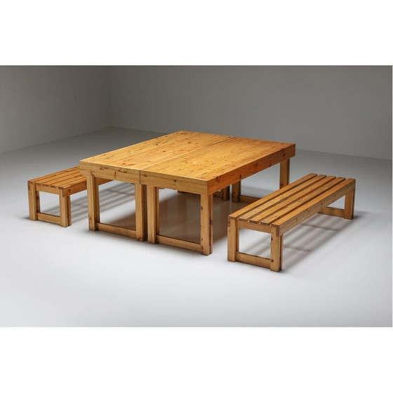 Image 1 of Tisch und Bank aus italienischem Weinbergskiefernholz, 1960er Jahre