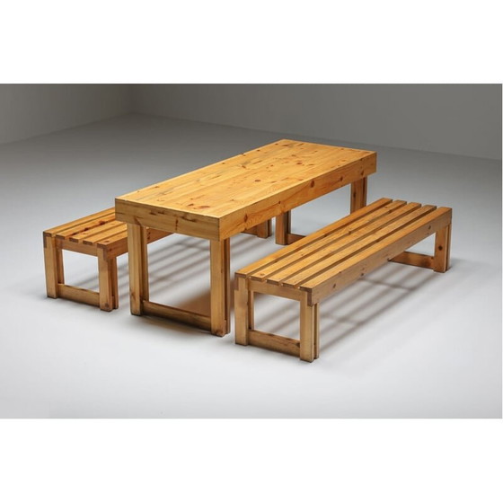 Image 1 of Tisch und Bank aus italienischem Weinbergskiefernholz, 1960er Jahre