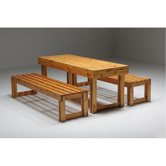 Image 1 of Tisch und Bank aus italienischem Weinbergskiefernholz, 1960er Jahre